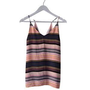 Loft Womens Pink Brown Black & Yellow Stripe V-neck Cami Top w Lining - Size XS